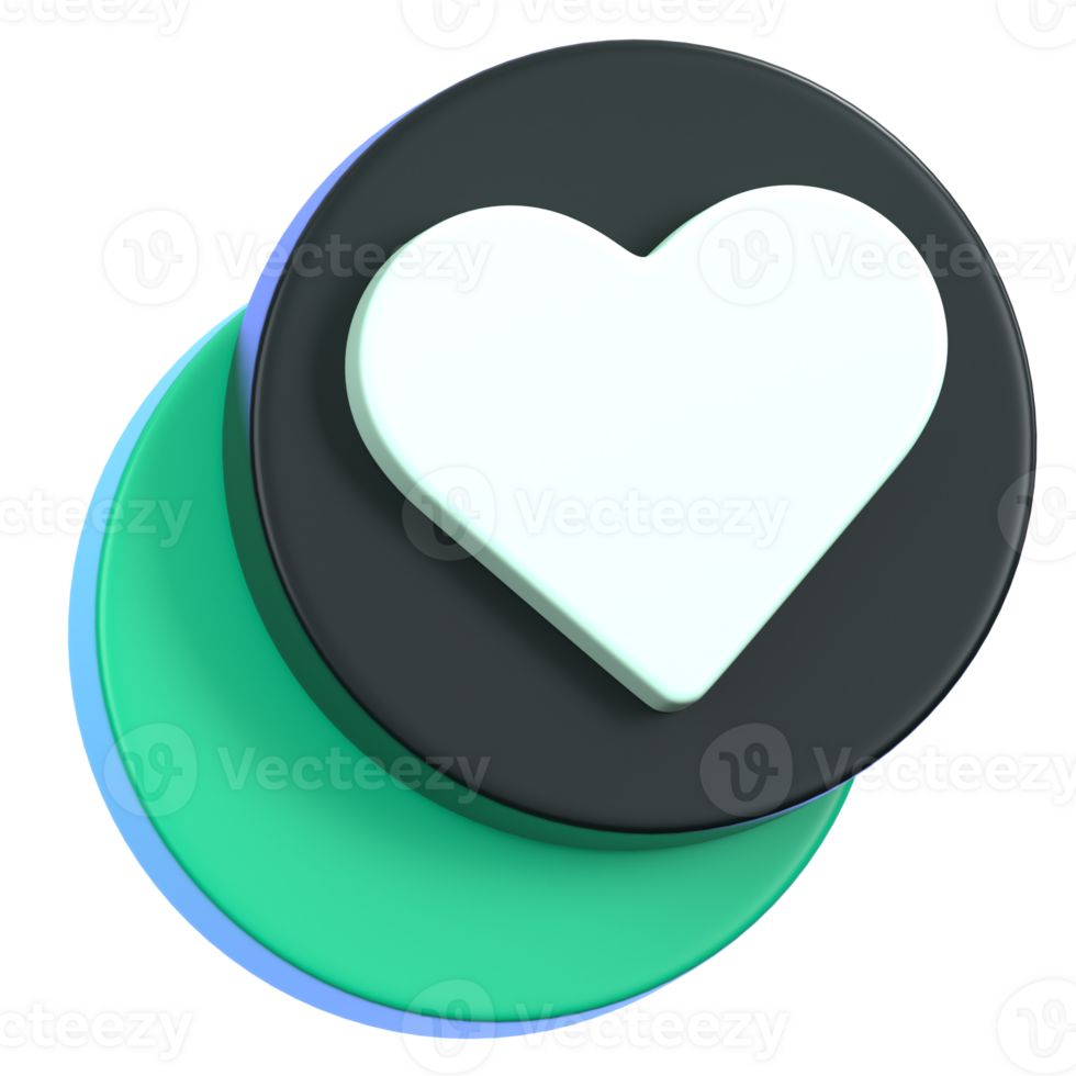 Favourite heart button isolated. General user interface icon concept. 3D Illustration. png