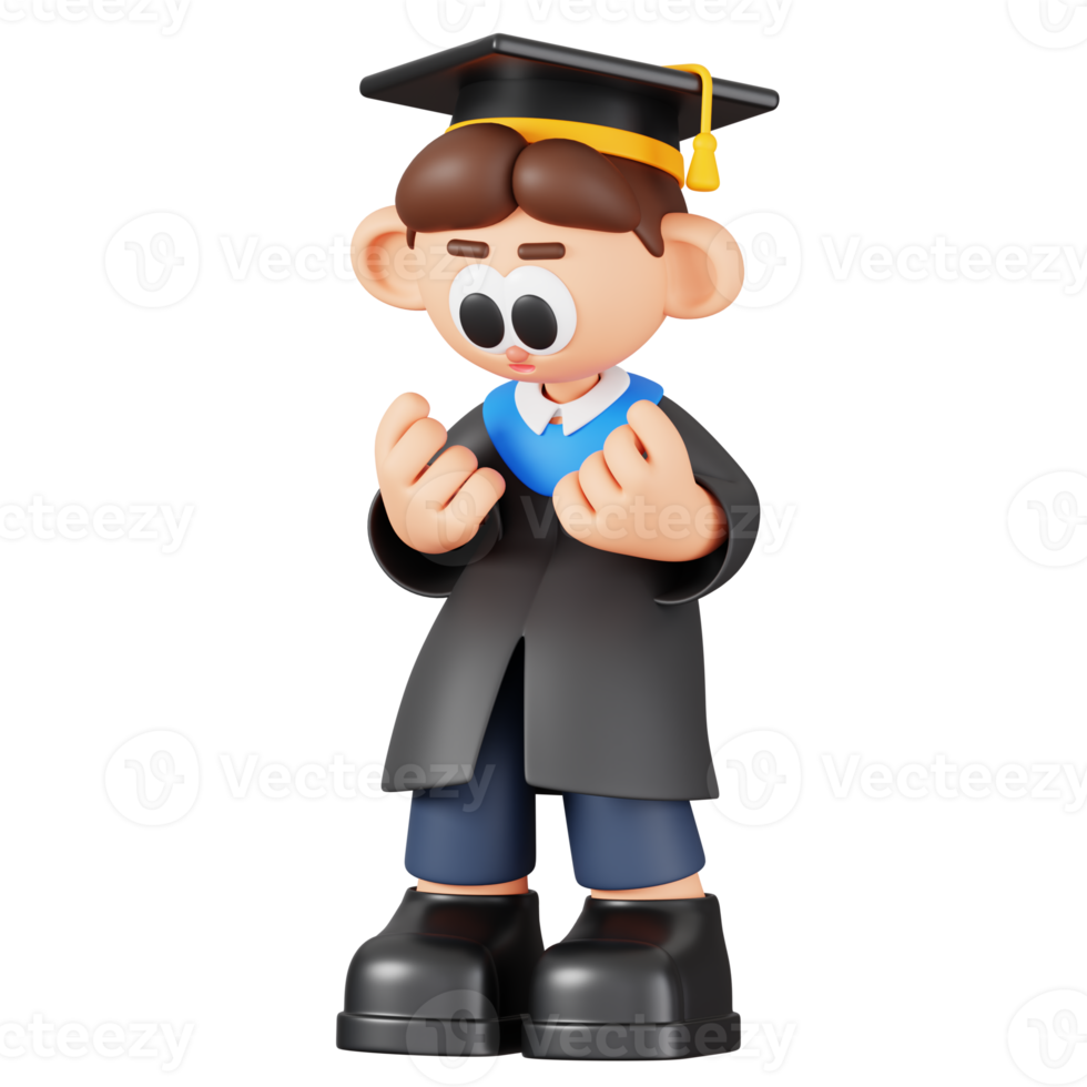 Graduate Man Celebrating Success Isolated. Cartoon Boy Student Character. 3D Illustration png