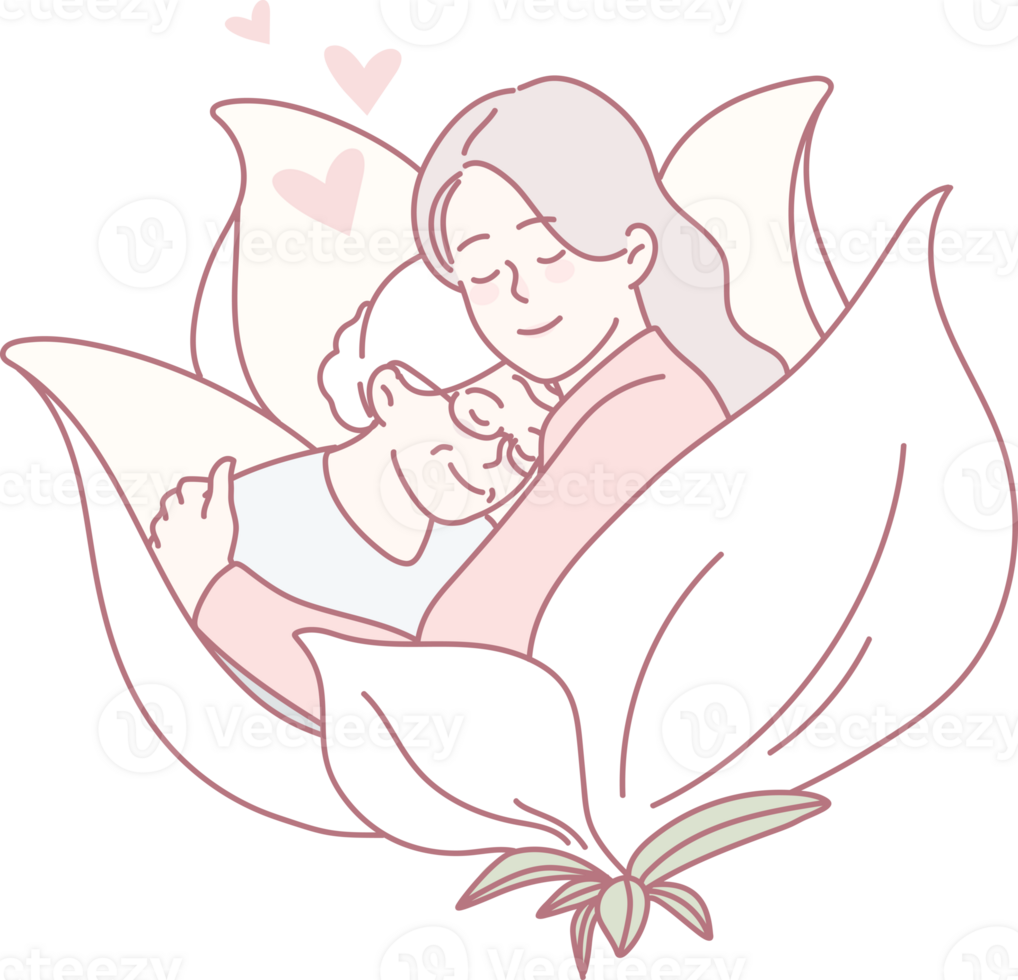 A touching illustration that highlights the love shared across generations within a tapestry of floral beauty png