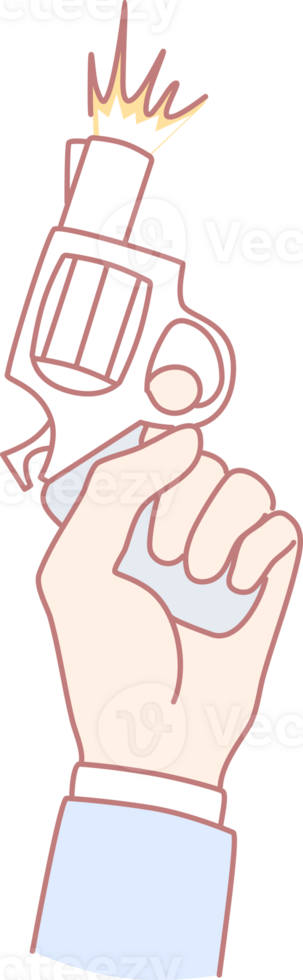 A styled hand illustration grips a gun, showcasing a dynamic firing effect that emphasizes intense action png