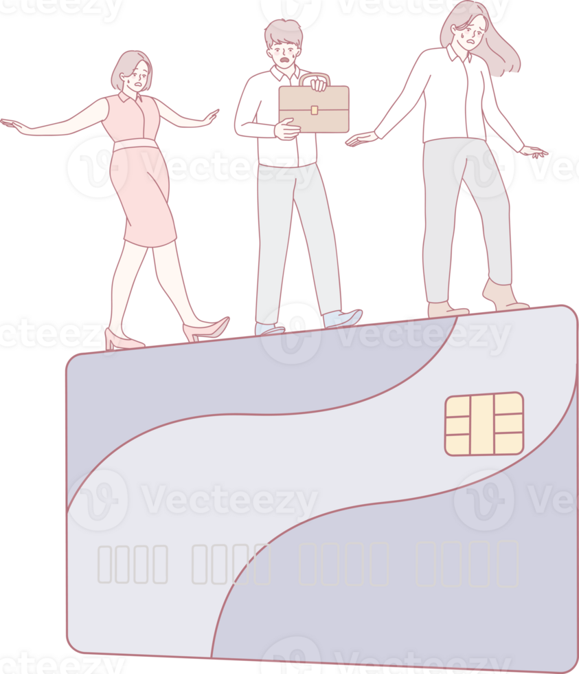 An illustration depicting individuals carefully balanced on a credit card, symbolizing the art of financial management png