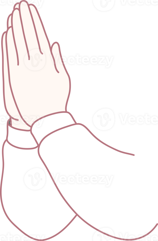 This is an illustration depicting hands positioned in a prayer stance, representing both gratitude and spirituality png