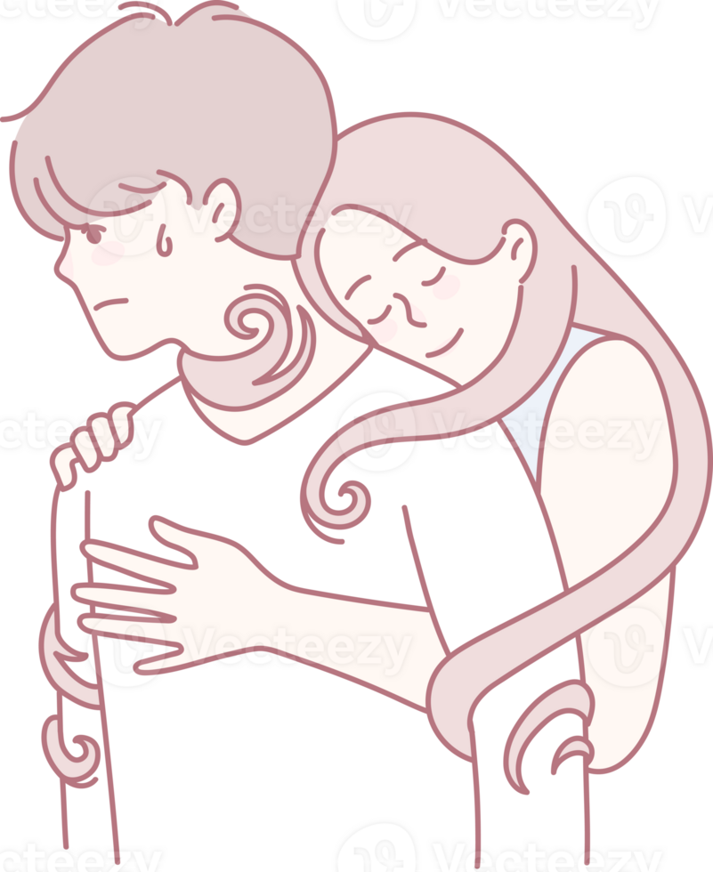 A beautiful and serene illustration showcasing the deep emotional bond, love, and support between a devoted couple png