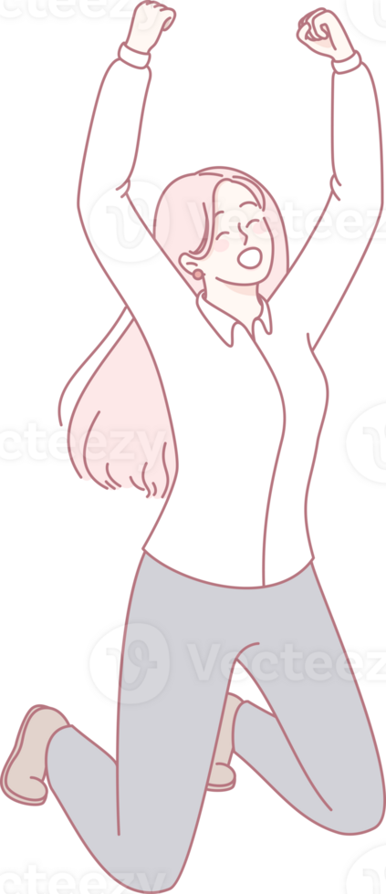 An ecstatic woman joyfully expressing her overwhelming feelings of triumph in a celebratory, joyful stance png