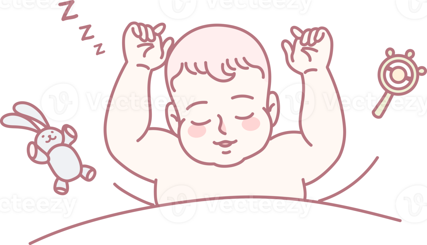 A cute little baby joyfully stretches among a vibrant array of colorful toys, embodying pure innocence and happiness png