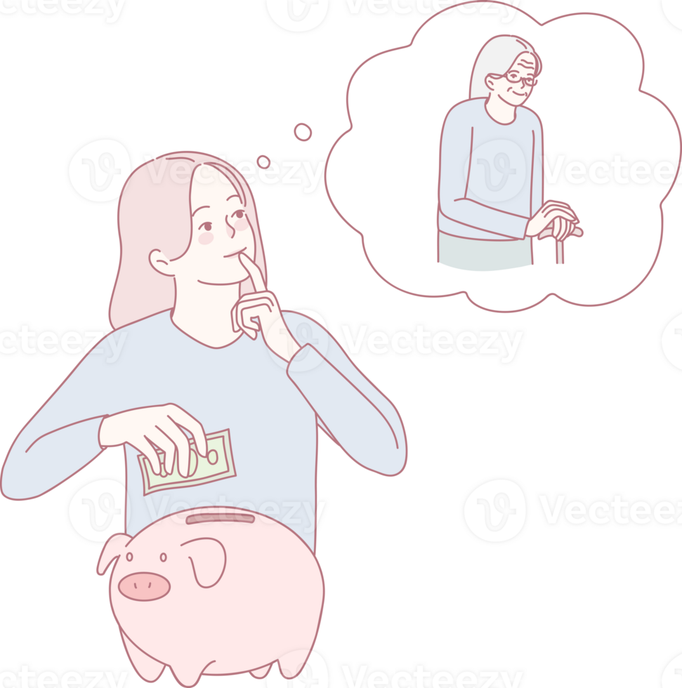 A person contemplating savings for retirement, emphasizing financial responsibility and future planning. png