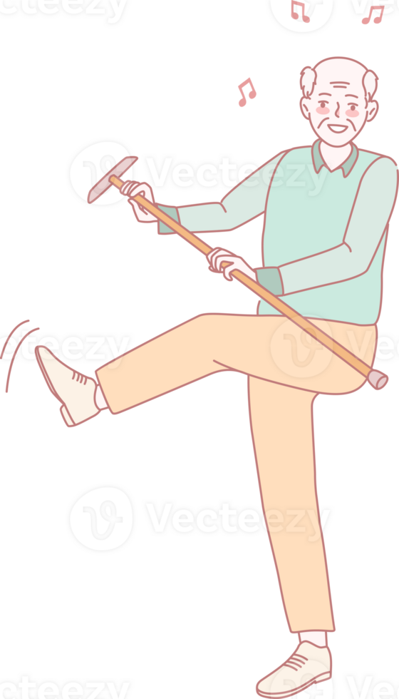 An elderly man is joyfully dancing with a cane in hand, expressing both happiness and vibrant vitality png