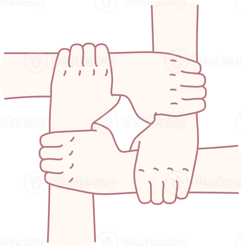 An appealing illustration of interlocking hands that symbolizes teamwork and cooperation among people png