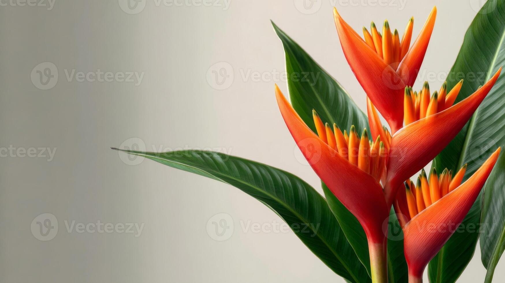 Vibrant Orange Tropical Flowers with Green Leaves photo