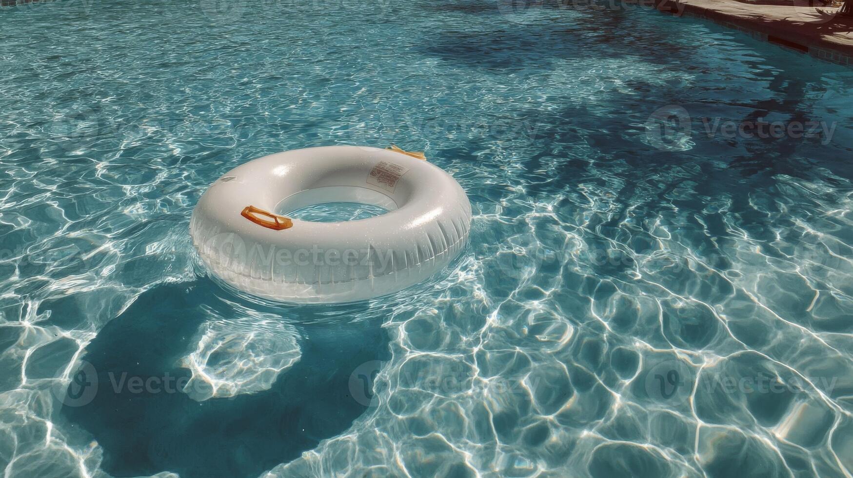 White Inflatable Pool Ring in a Blue Swimming Pool photo