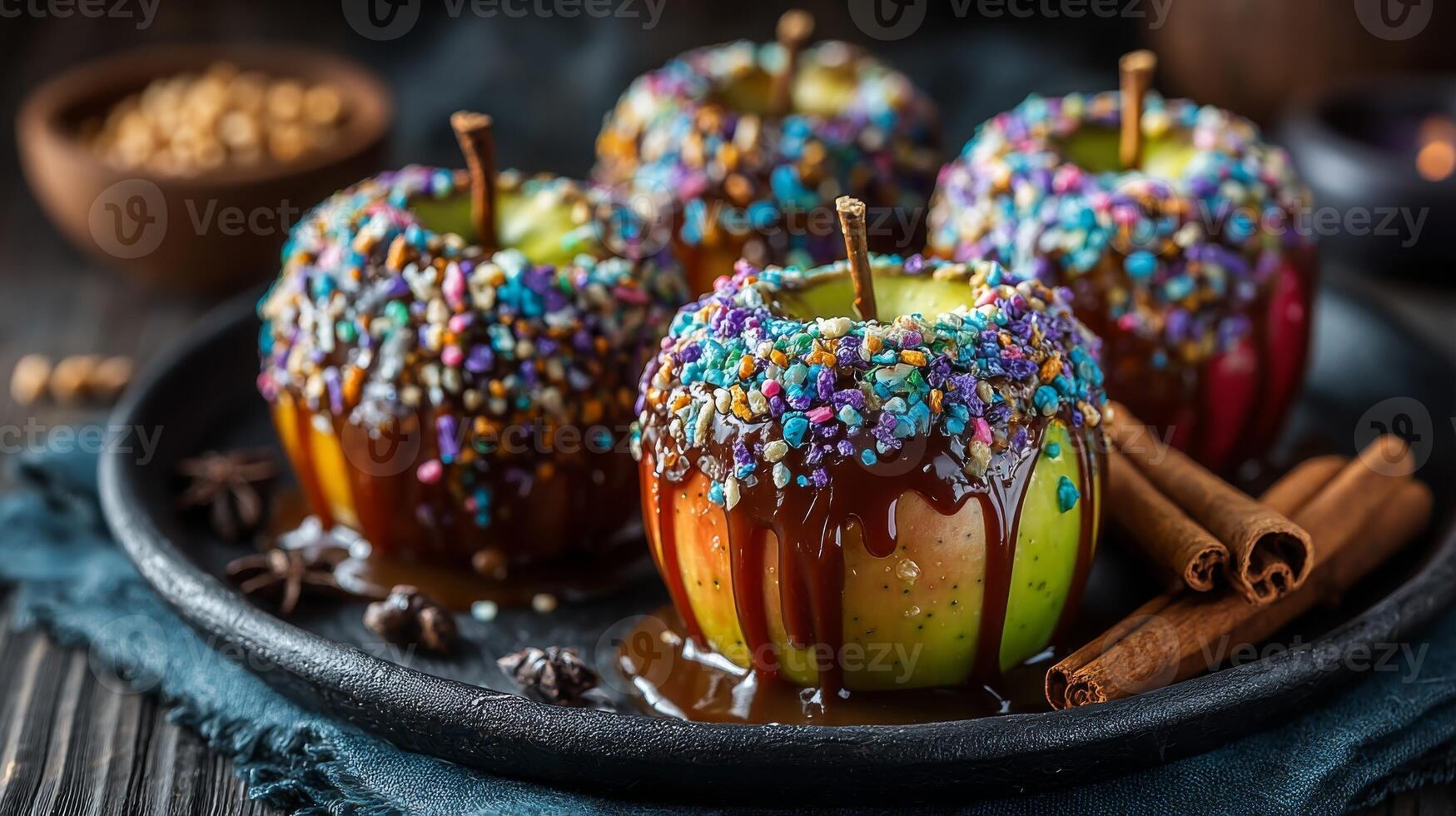 Colorful Candy Apples with Chocolate and Sprinkles photo