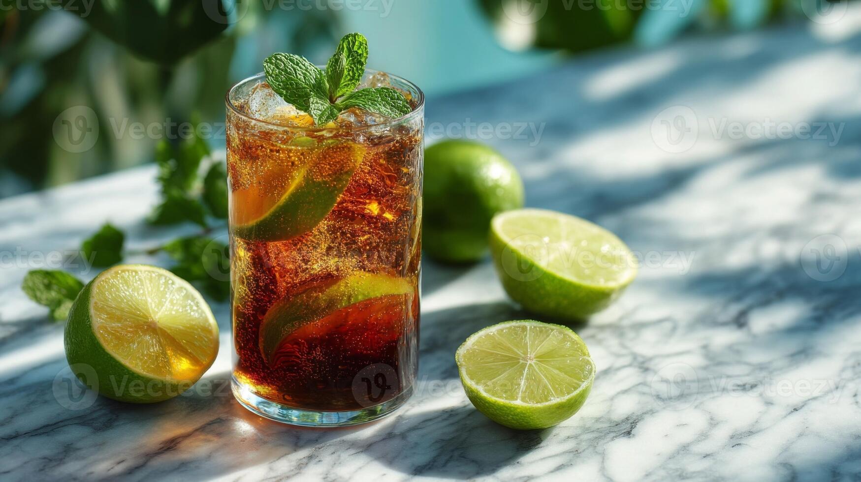 Refreshing Iced Cuban Cocktail with Lime and Mint photo