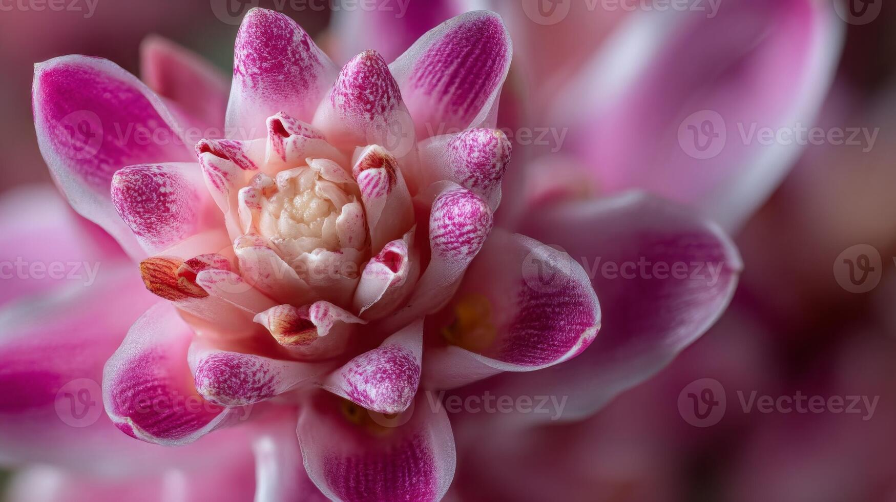 Closeup of a Pink and White Flower with Speckled Petals photo