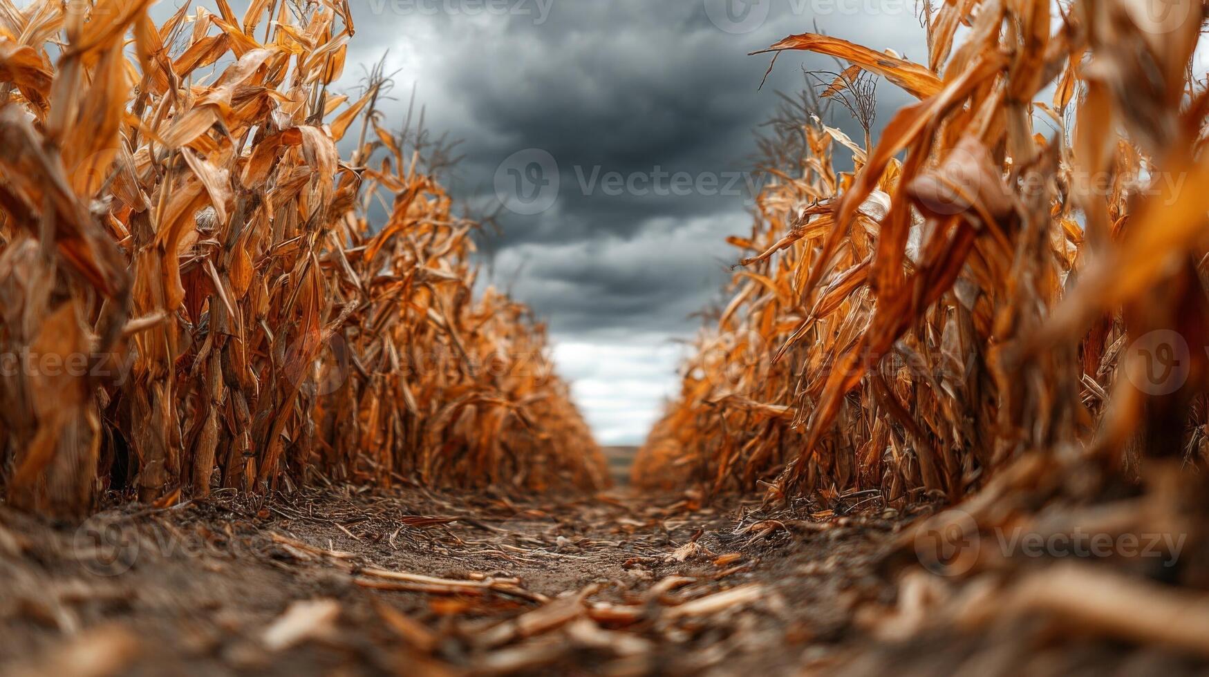 Dried Cornfield Under a Stormy Sky photo