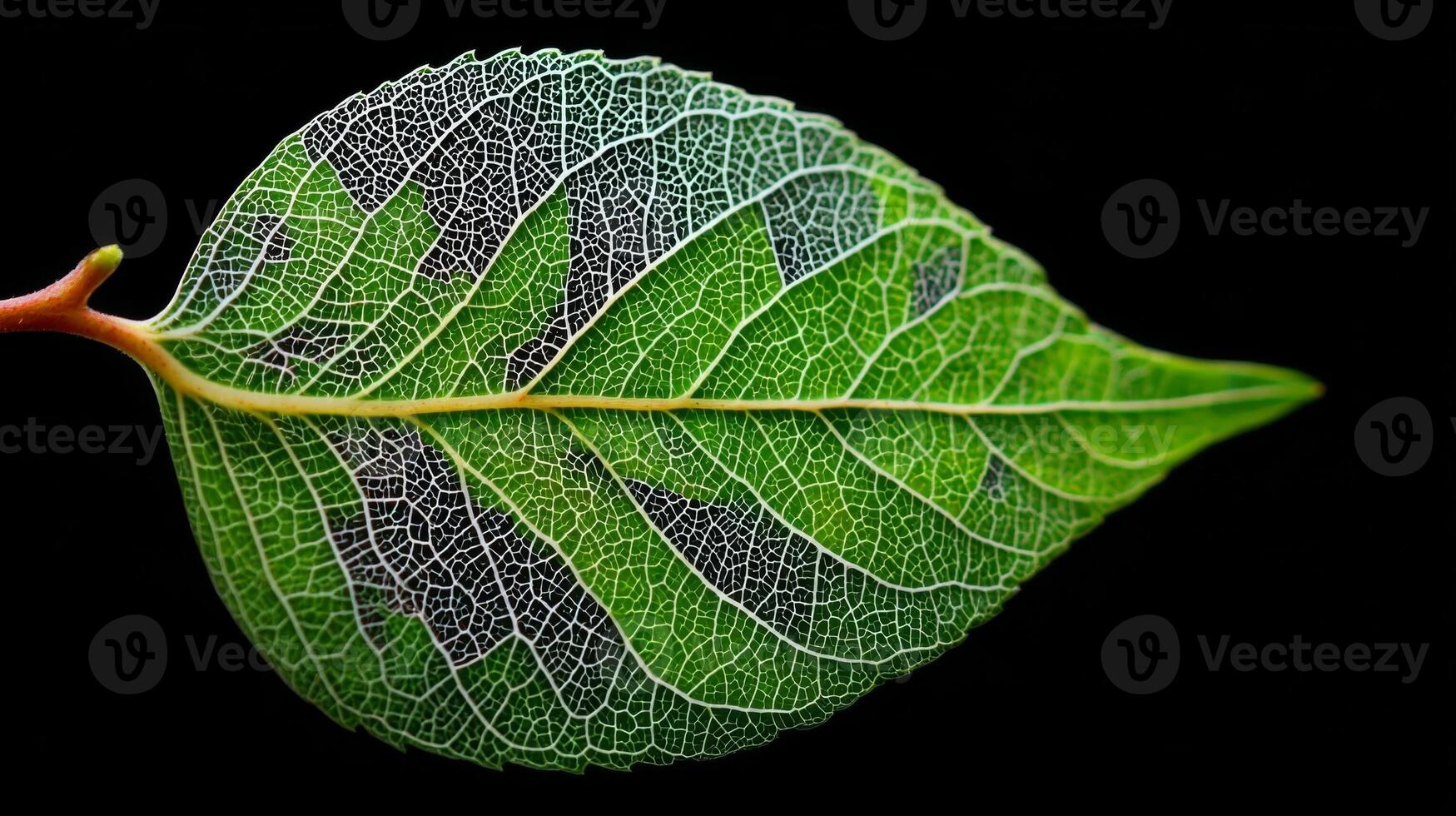 Green Leaf with Pixelated Texture on Black Background photo