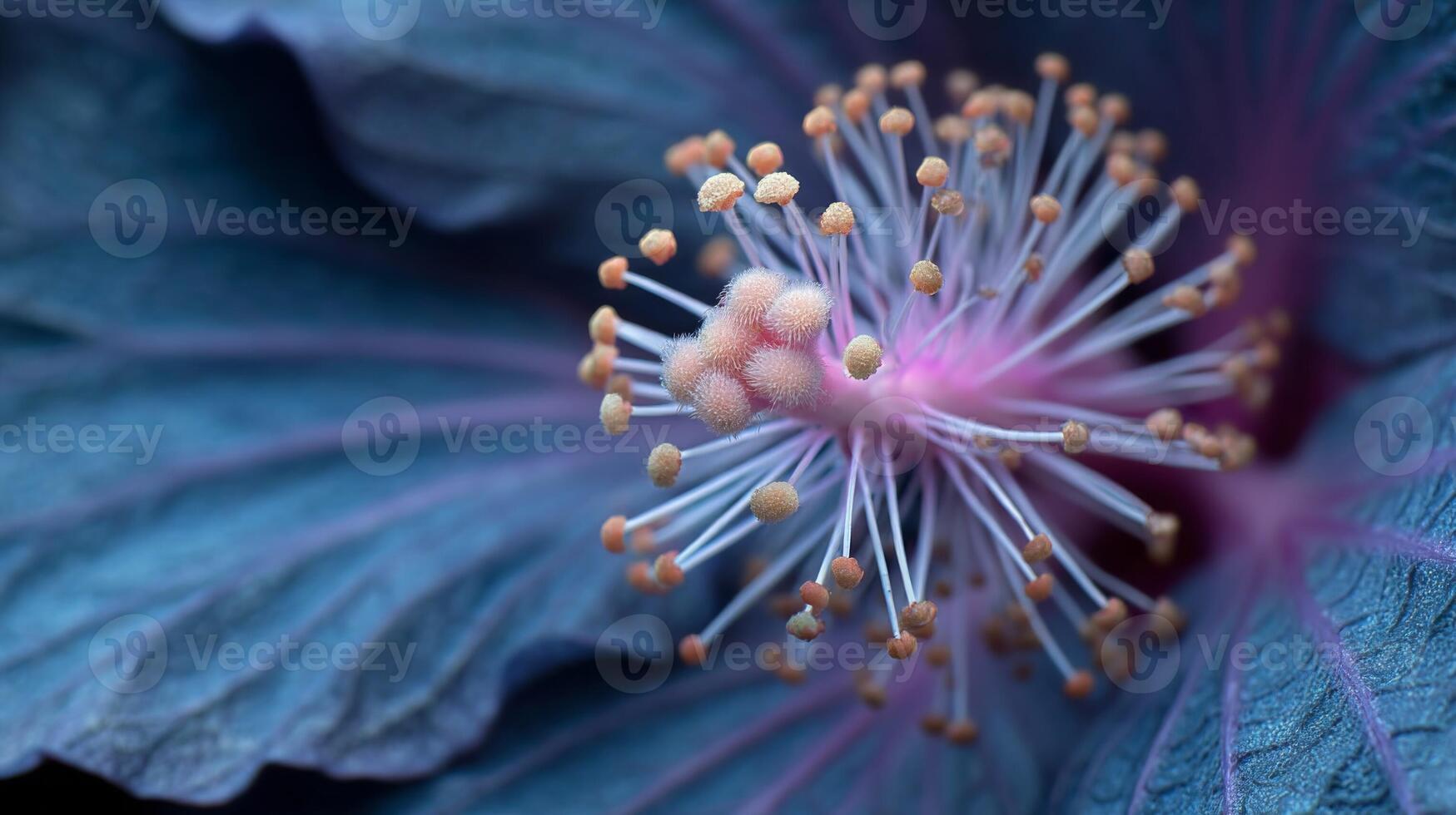 Close Up Of Blue And Pink Hibiscus Flower Stamens photo