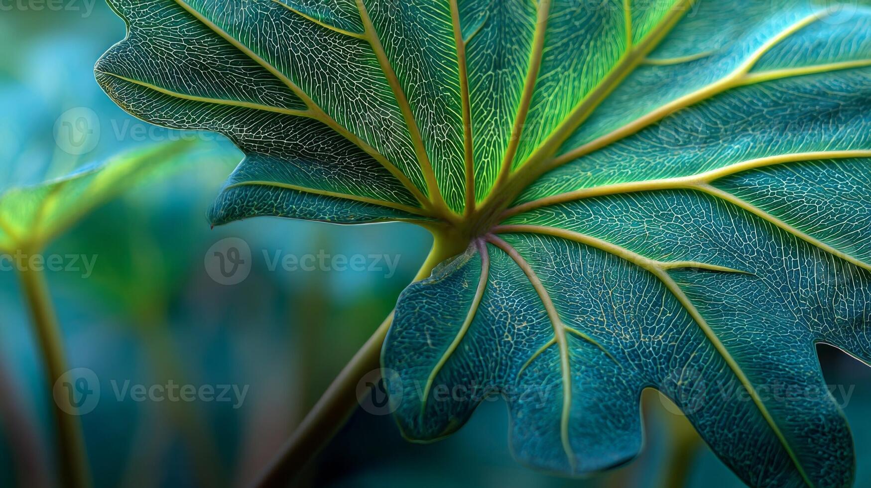 Close-Up of a Teal and Green Leaf with Speckled Texture photo