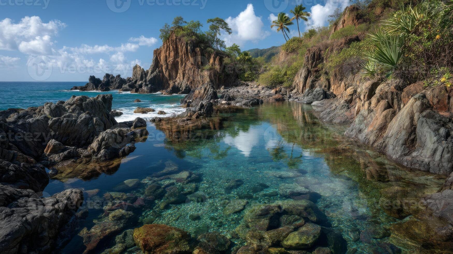Tranquil Tropical Ocean Pool with Clear Water and Rocks photo