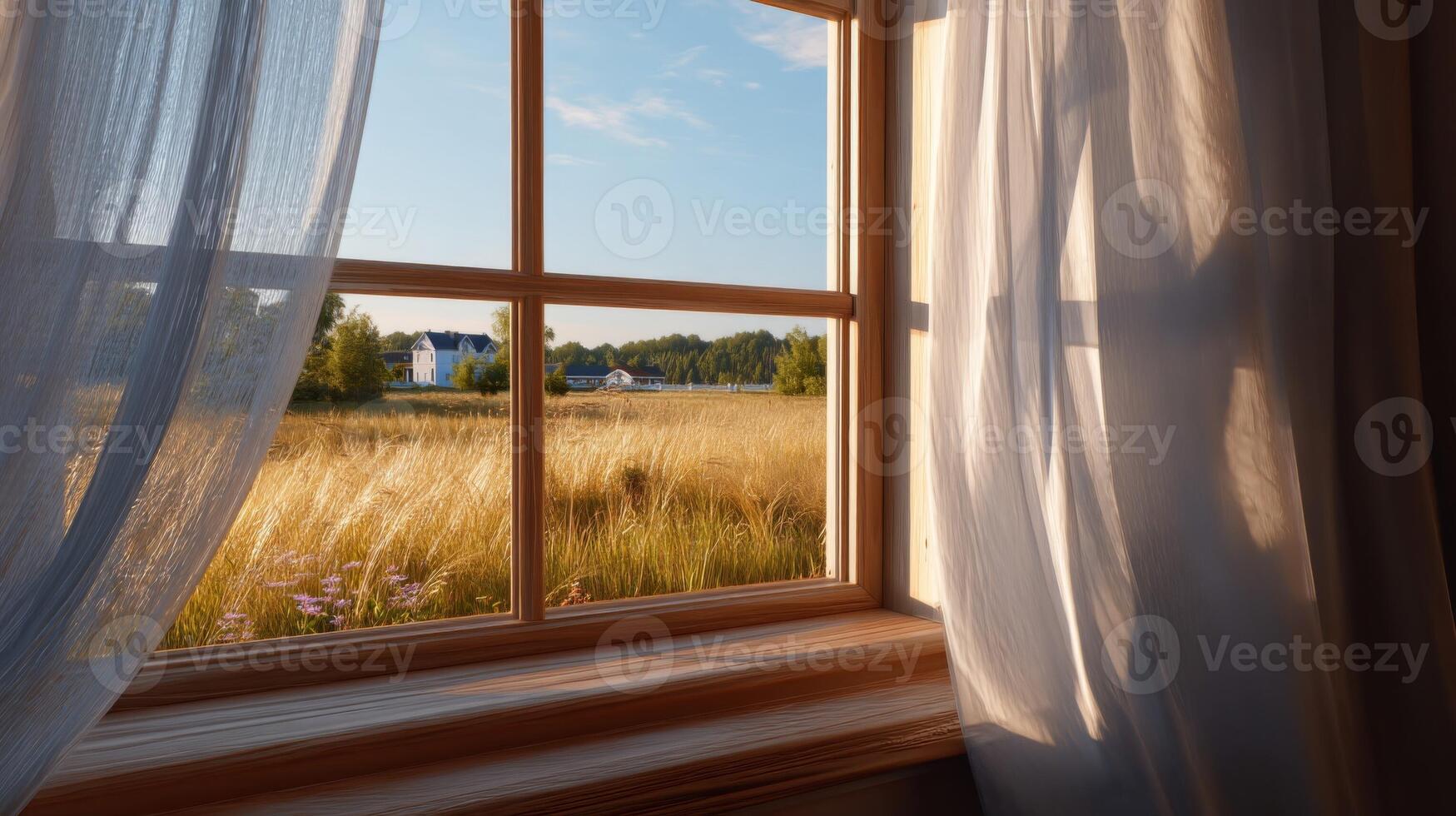 Summer Wheat Field View From Rustic Window photo