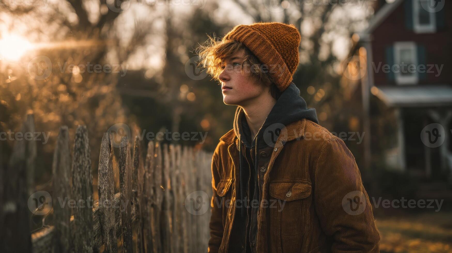 Young Man Contemplating at Sunset photo