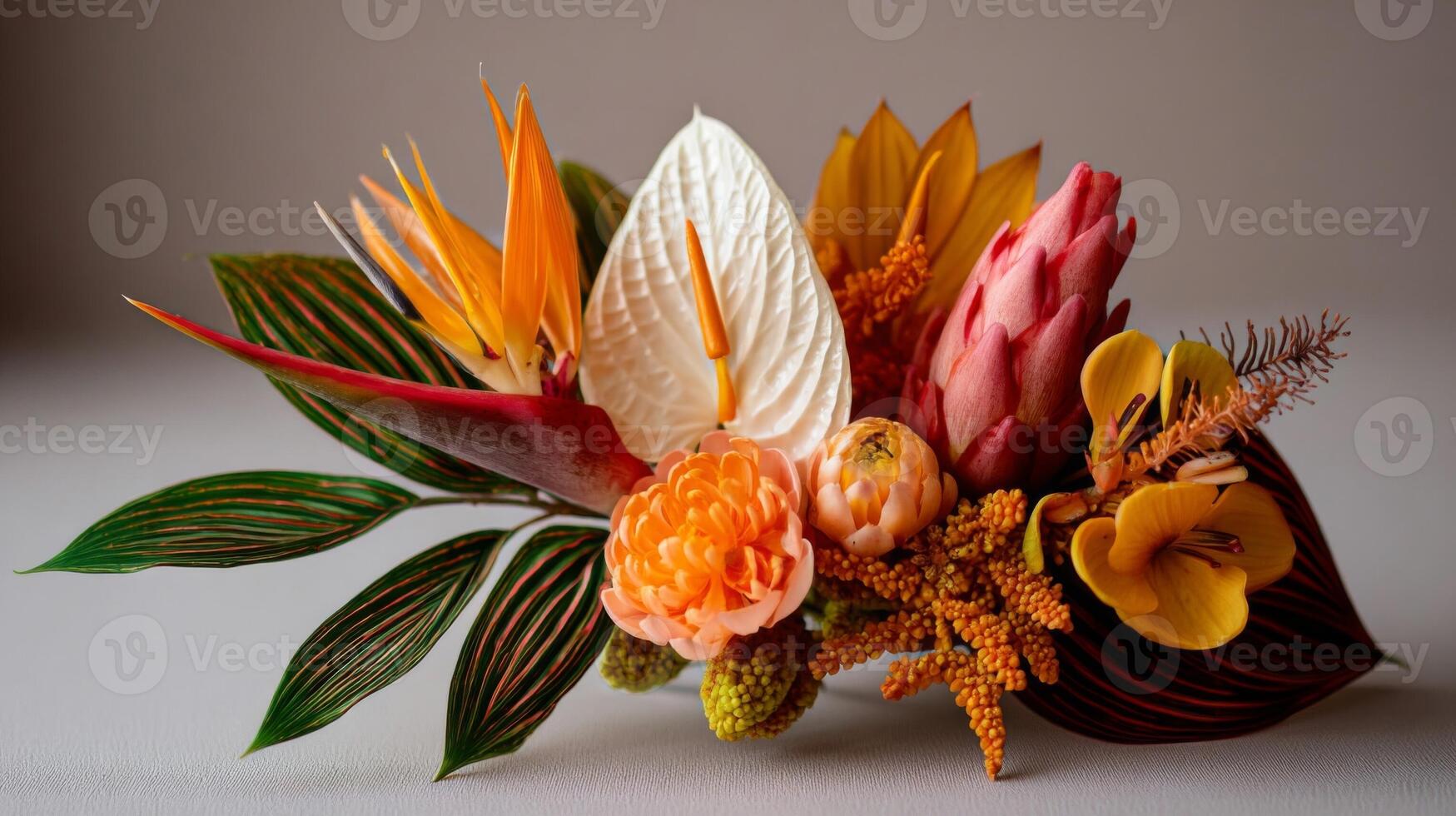 Vibrant Tropical Flower Arrangement with Bird of Paradise photo