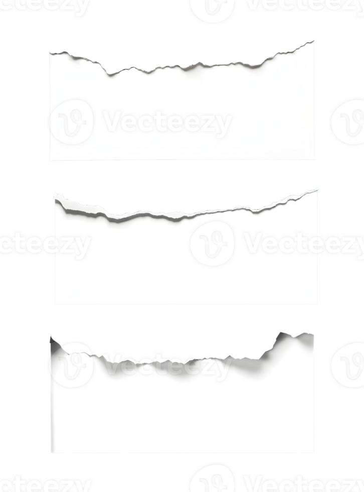 three pieces of paper with torn edges on a transparent background png