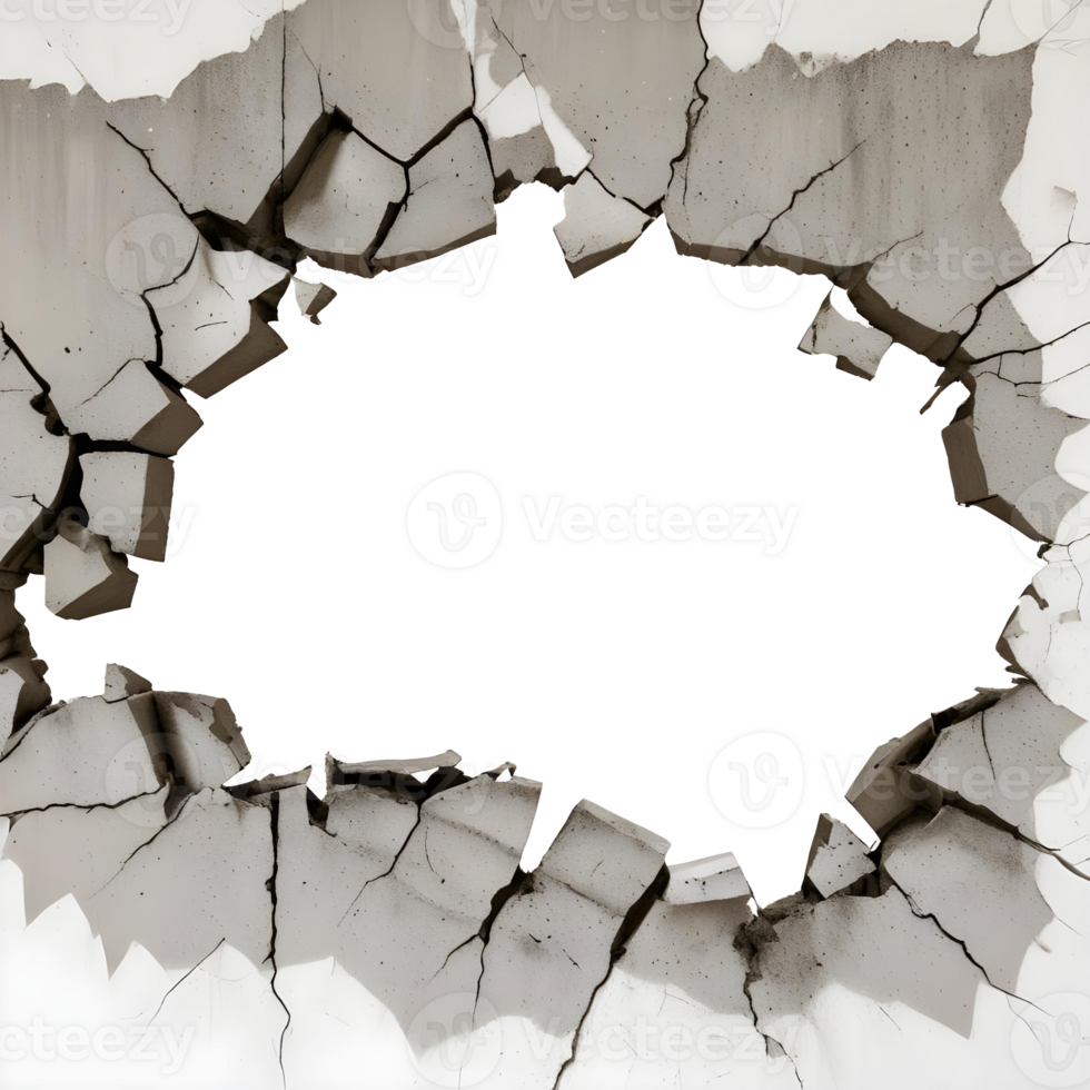 a hole in the concrete wall with a crack in it transparent png