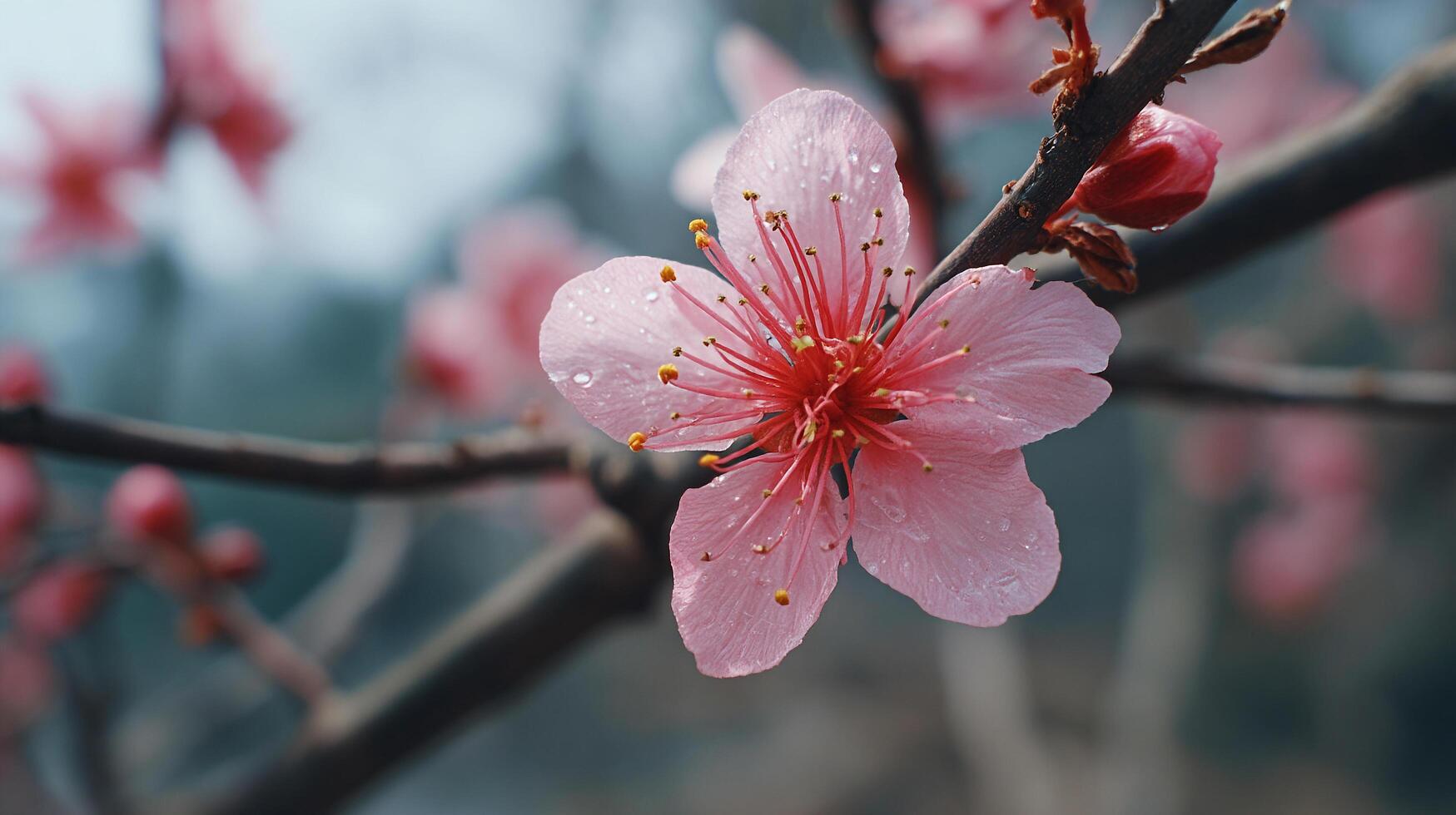 Lush vibrant tree flower captured in macro photography photo