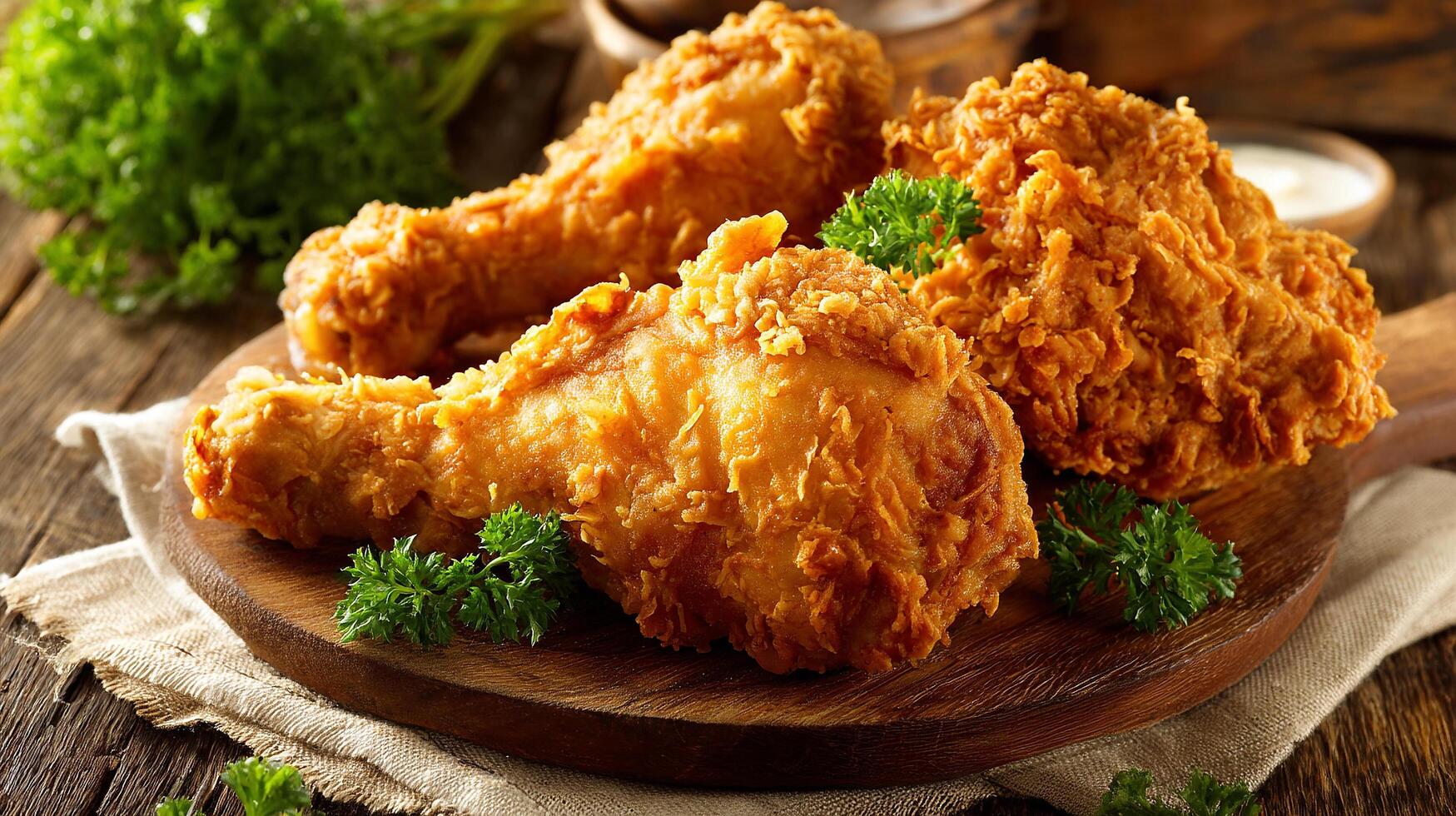 Realistic fried chicken leg served on table photo