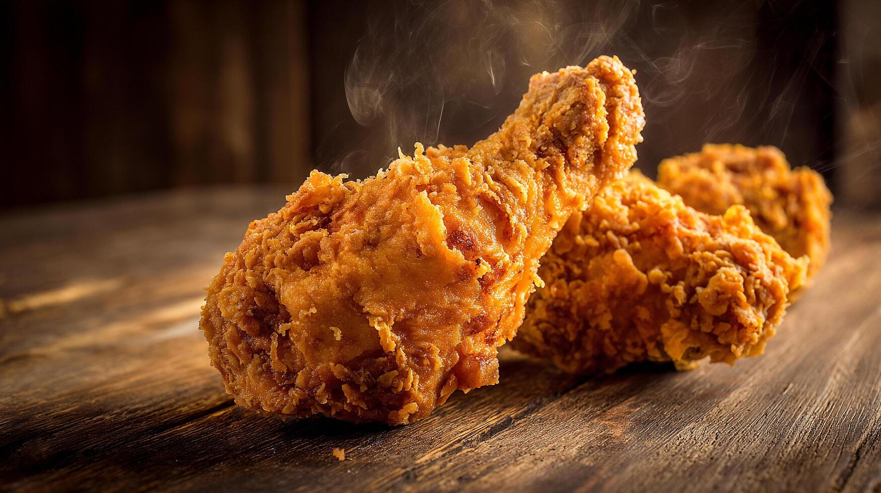 Crispy fried chicken leg on rustic table photo