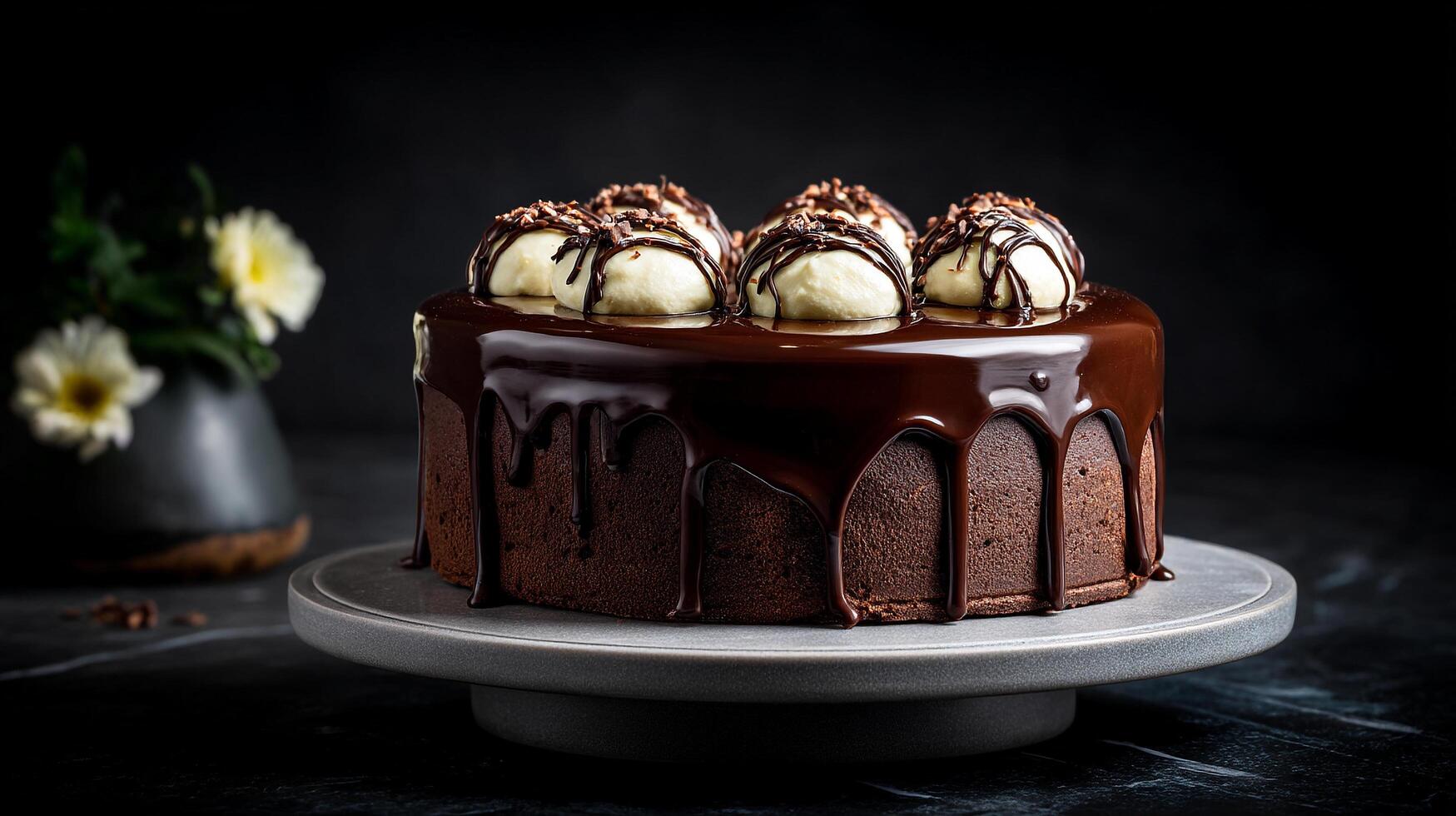 Detailed close up image of a moist cake with smooth frosting photo