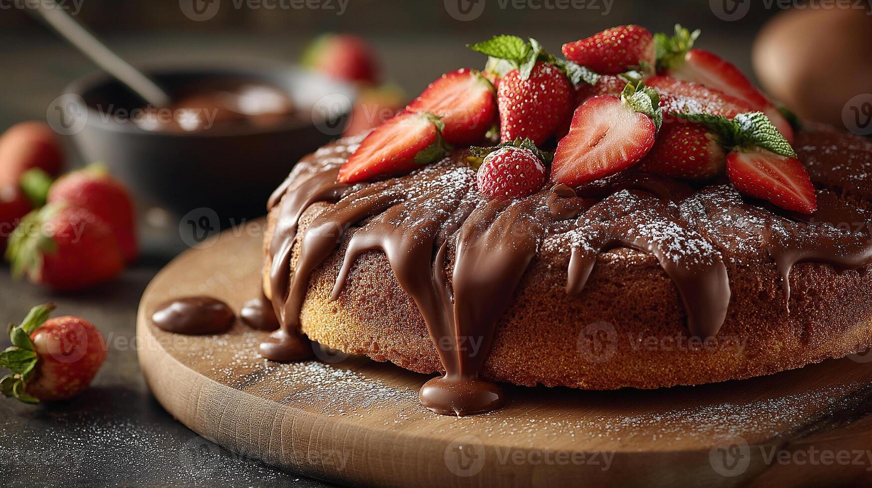 Photorealistic close up photo of a delicious dessert cake