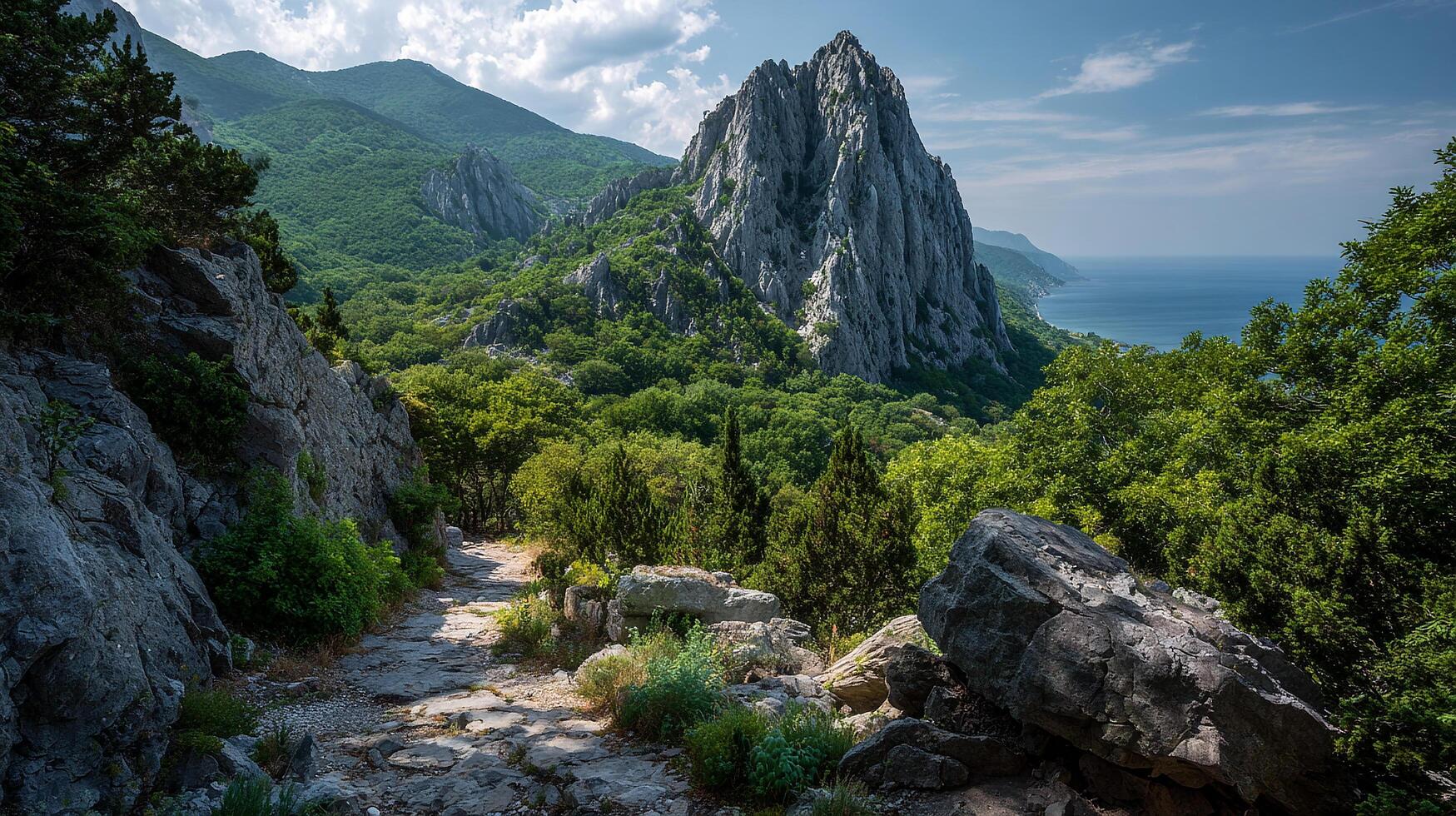 Photorealistic summer nature photo with clear sky