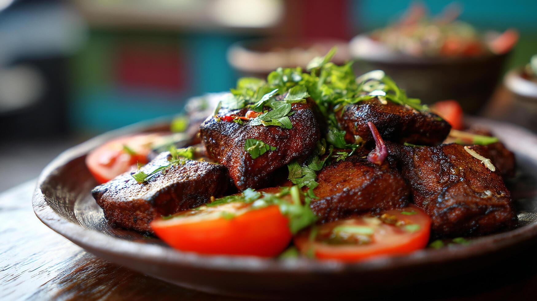Delicious fresh kabab with herbs on the side photo