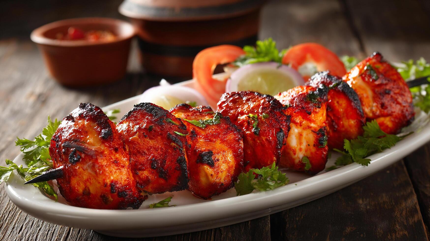 Fresh juicy kabab hot on white plate with salad photo