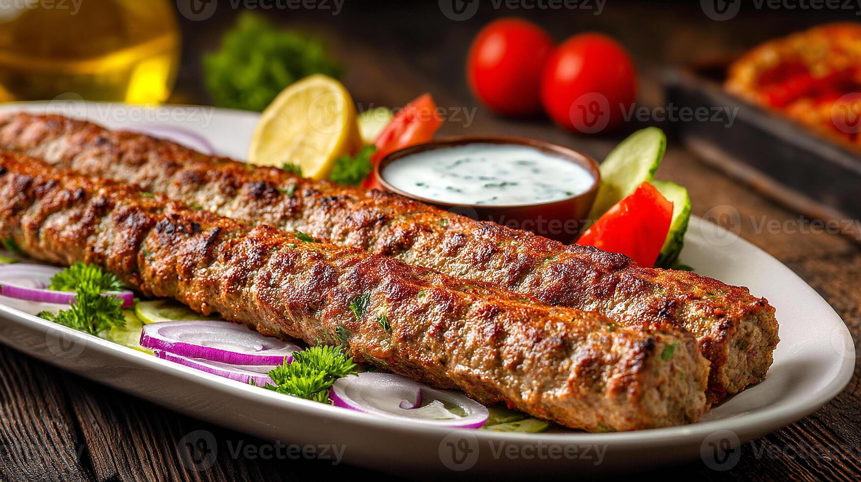 Close up fresh kabab with lighting and textures photo