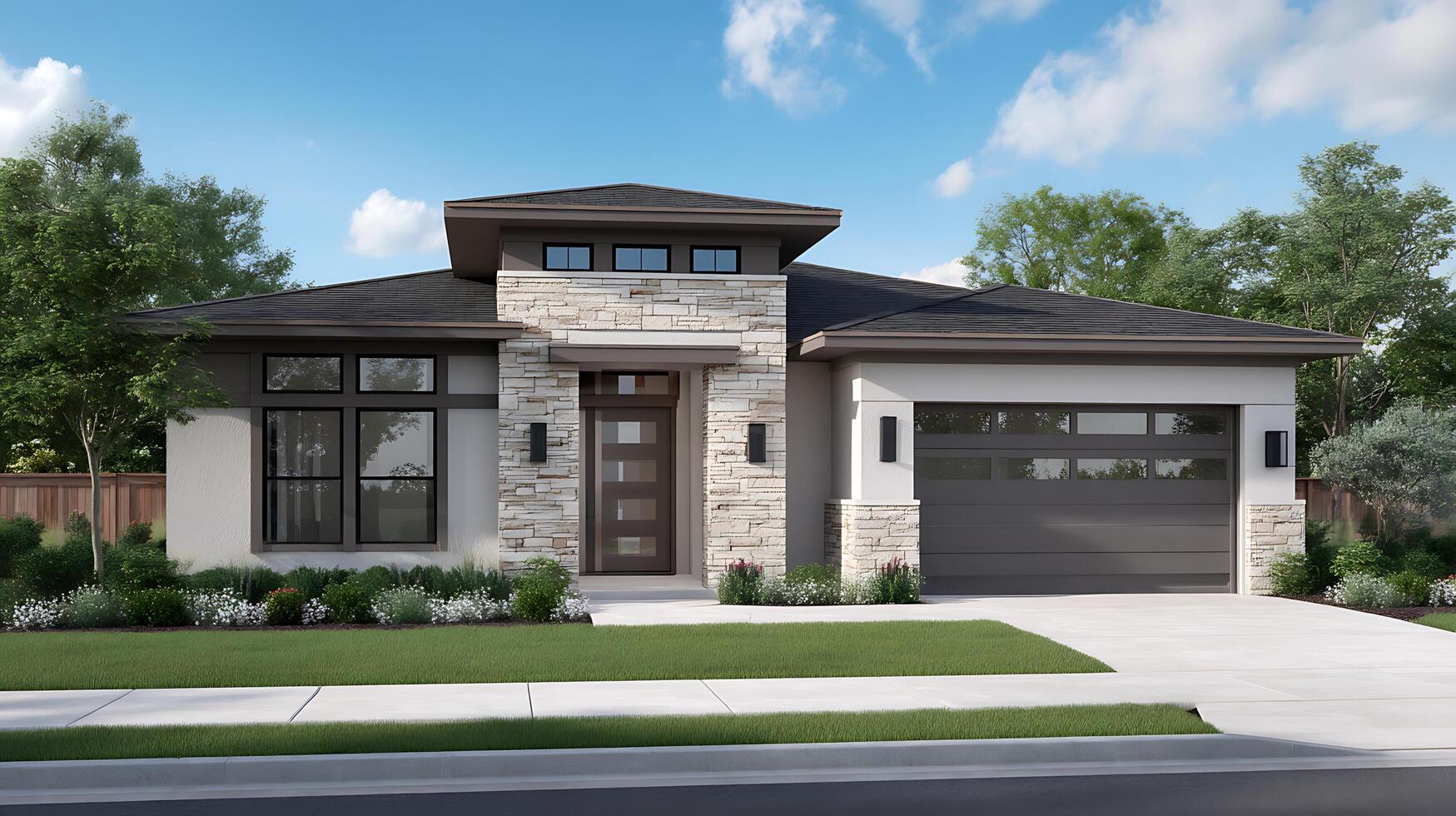 Photorealistic exterior house image with clean architectural design photo