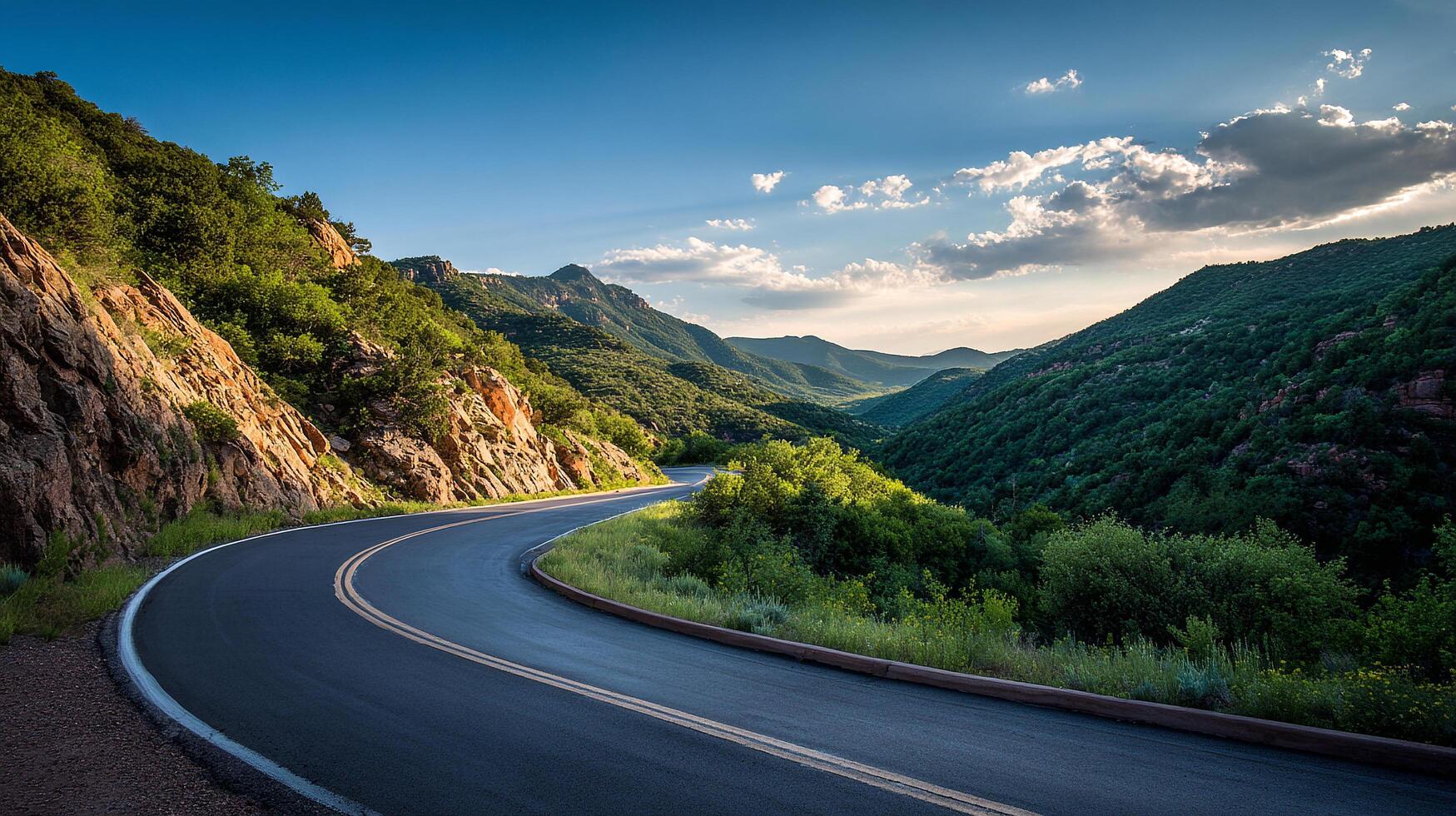 Beautiful road photo through wild natural terrain