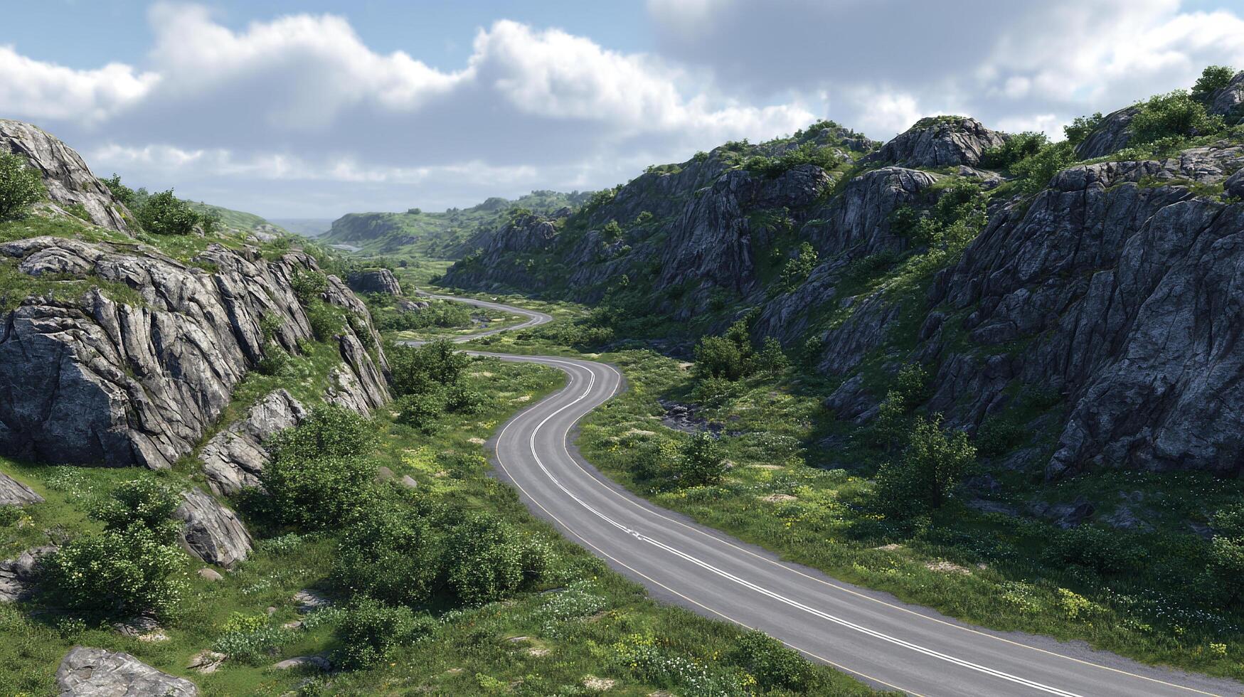 Natural view with scenic road in bright daylight photo