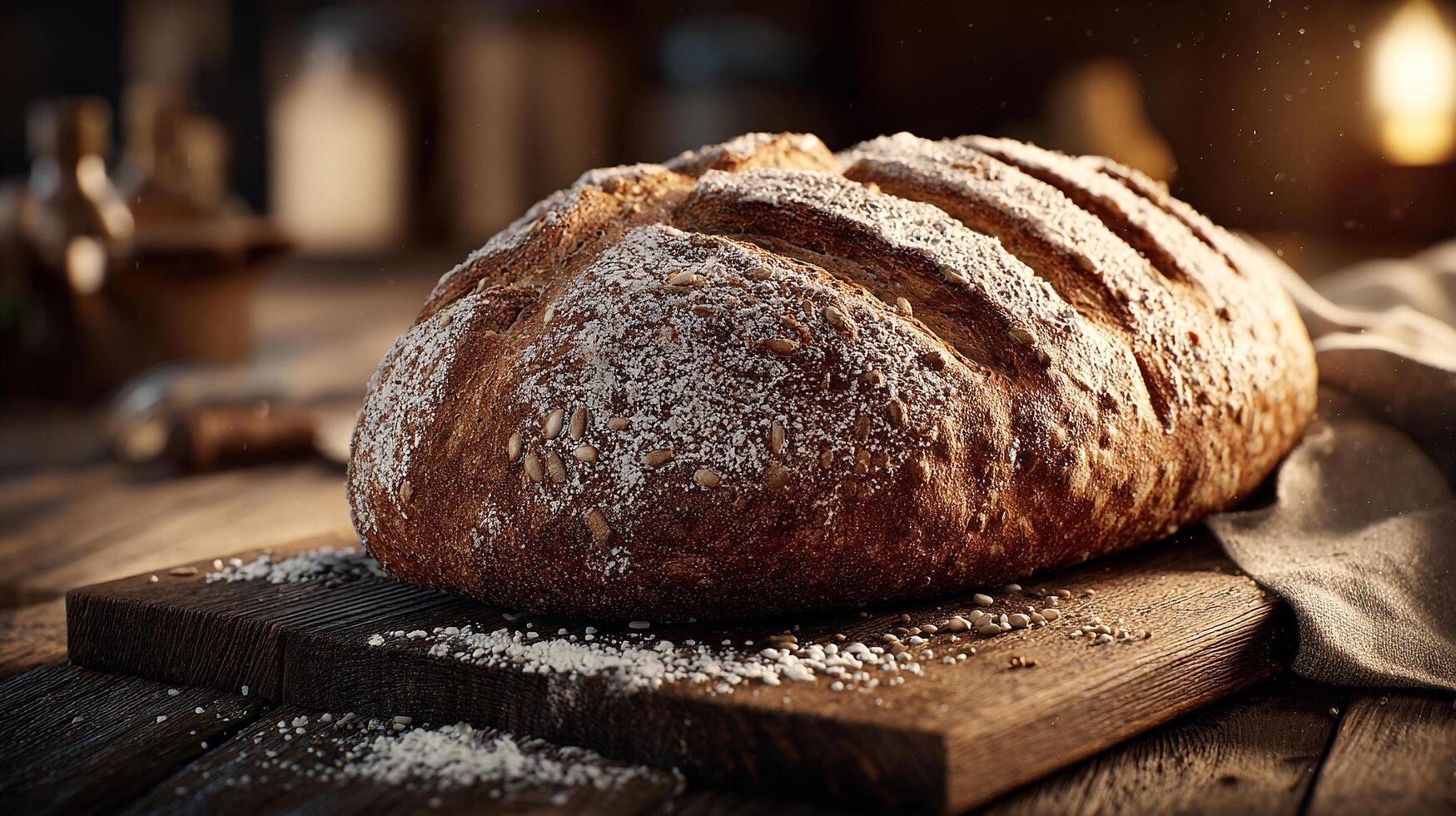 Artisan bread with crispy crust under daylight photography photo