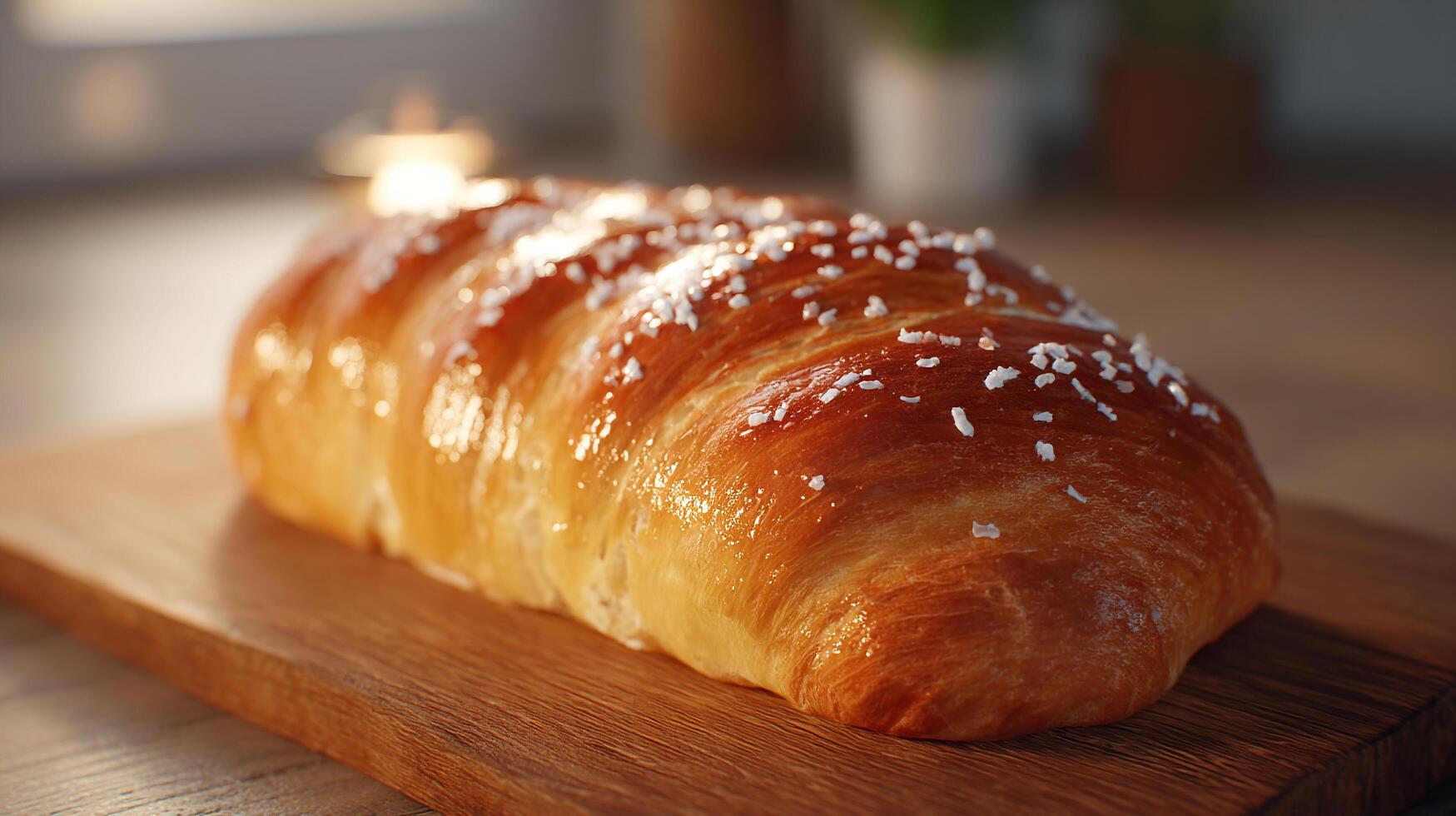 Tasty loaf of rustic bread captured in warm lighting image photo
