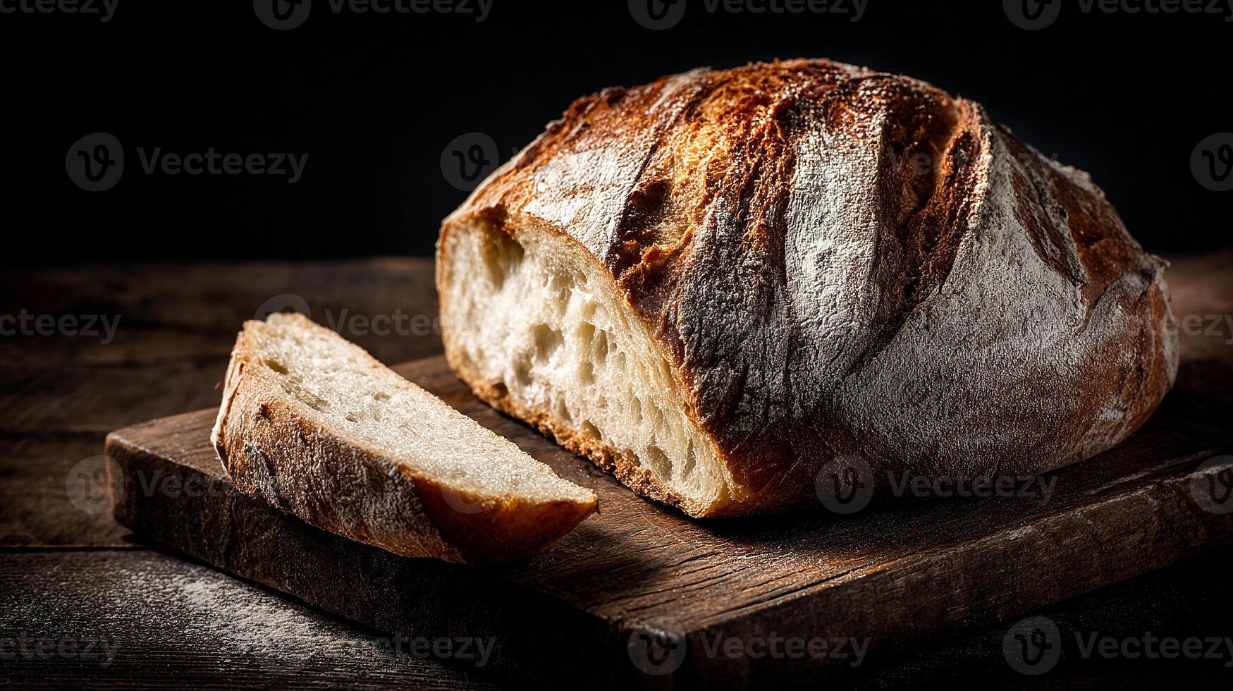 Artisan loaf with glowing morning crust photography photo