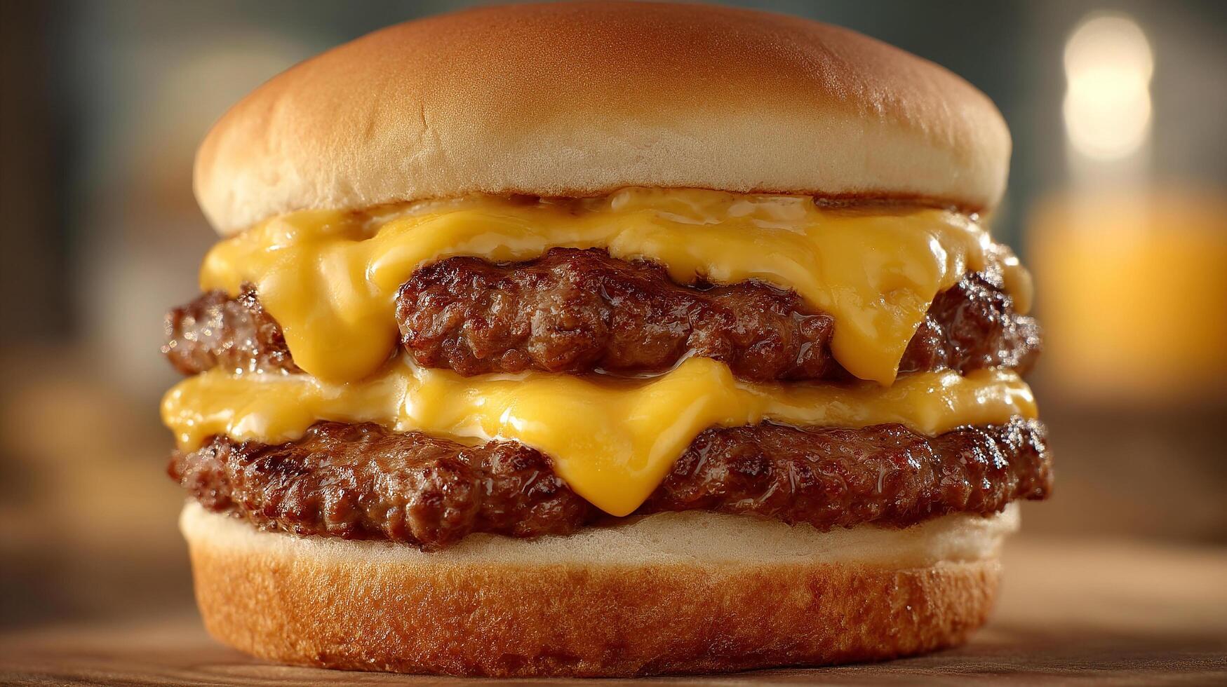 High resolution closeup photo of juicy cheeseburger sandwich