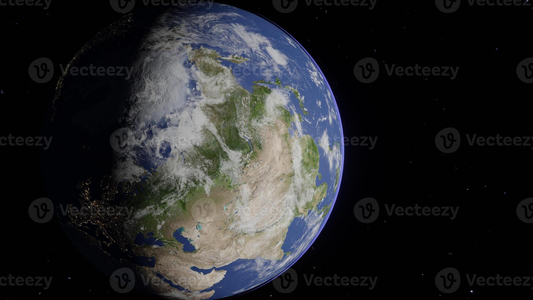 The beauty of the Earth in outer space with magical stars, in realistic 3D design. Suitable for wallpapers, backgrounds and creative projects. photo