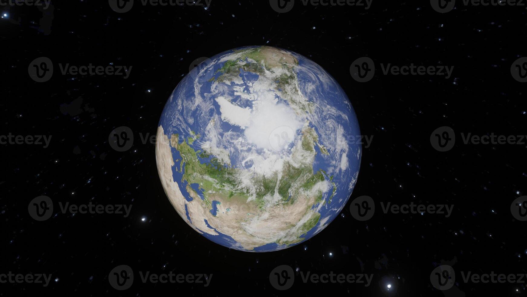 3D design of Earth in outer space with twinkling stars, showing the beauty of the universe. Suitable for background, wallpaper or creative projects. photo