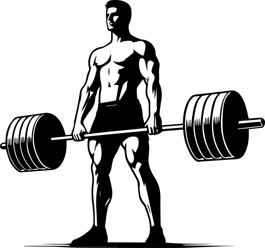 A silhouette of a man lifting a barbell png