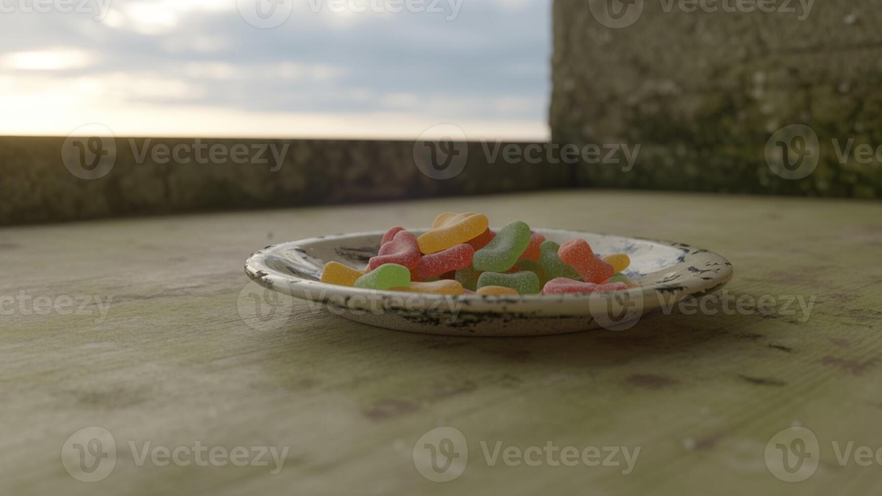 A bowl of jelly beans on a table photo