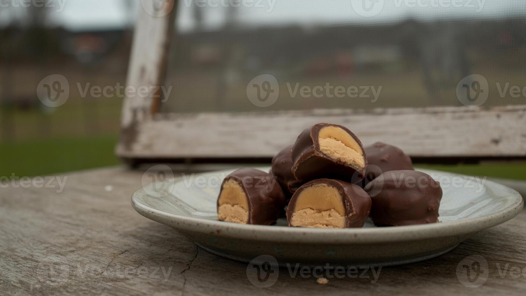 A plate of chocolate covered peanut butter cups photo