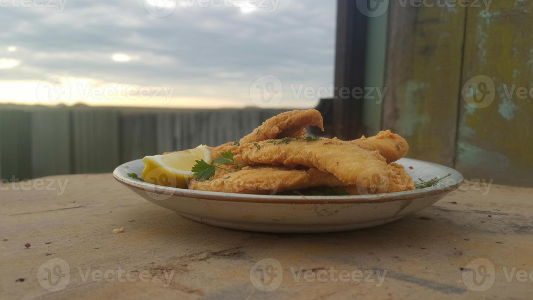 A bowl of fried fish with lemon wedges photo