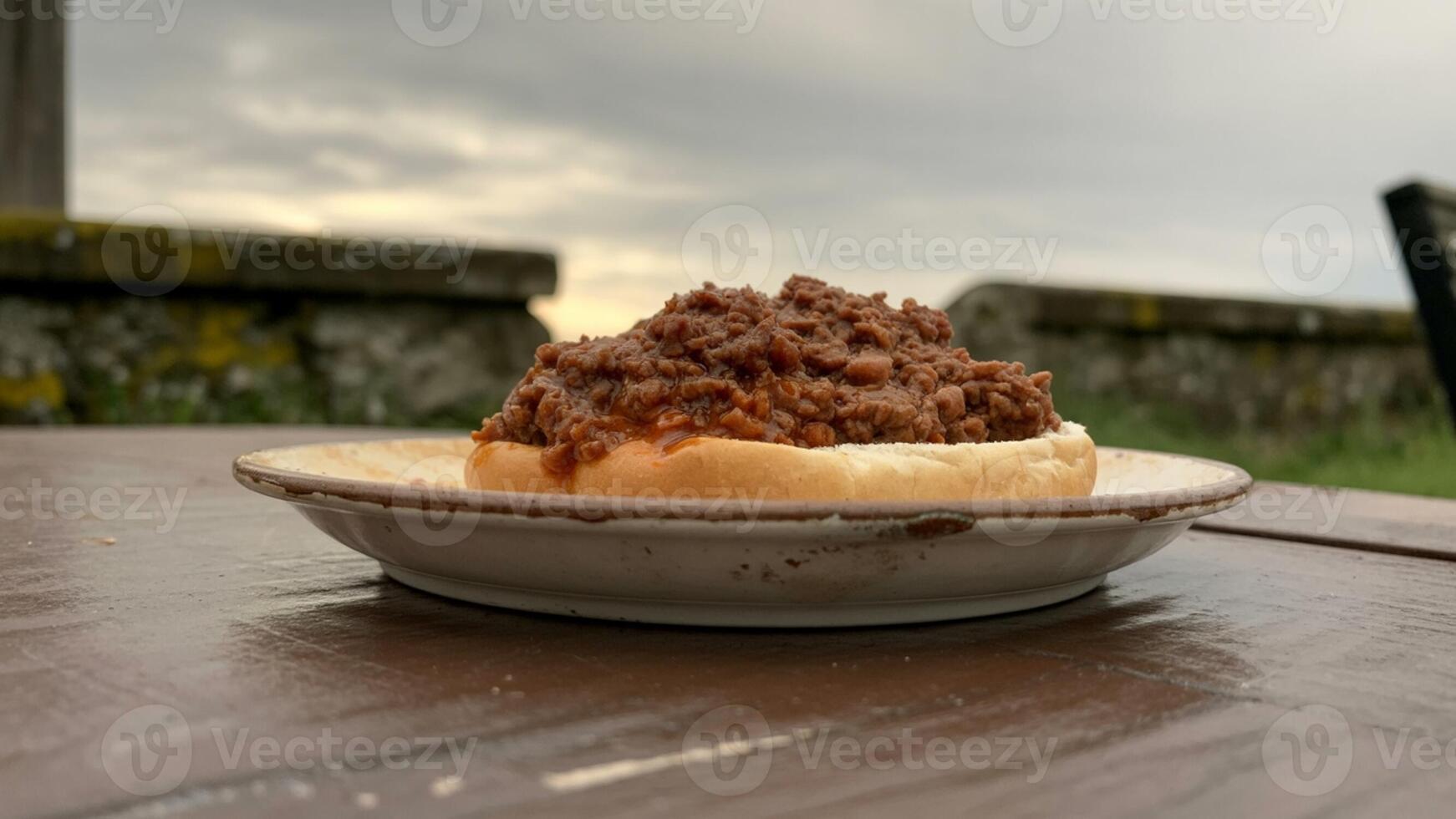 A plate of chili on a table photo